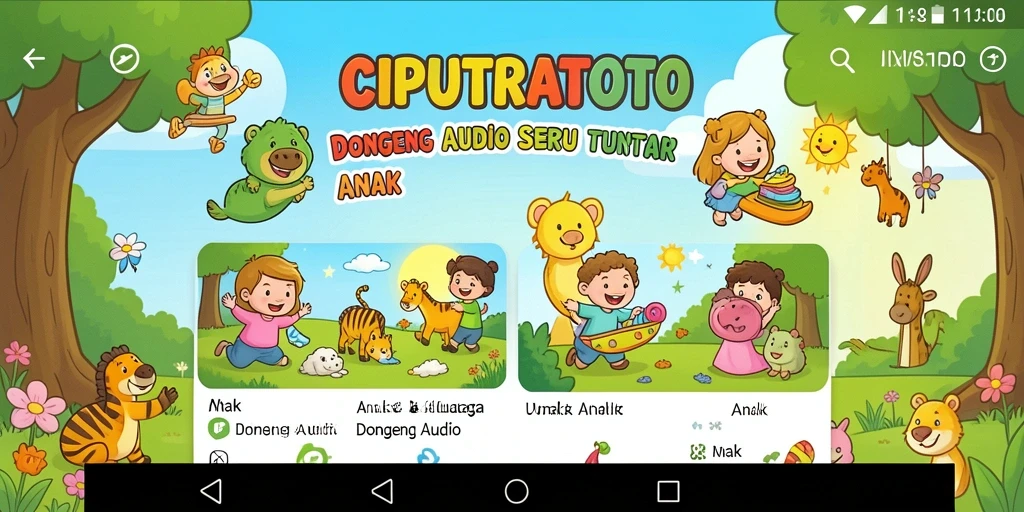 Antarmuka aplikasi CIPUTRATOTO yang menarik dengan fungsi dongeng audio.