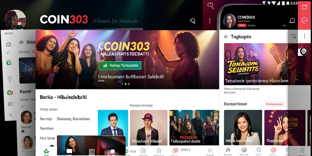 Antarmuka aplikasi COIN303 menampilkan berita hiburan selebriti terkini.