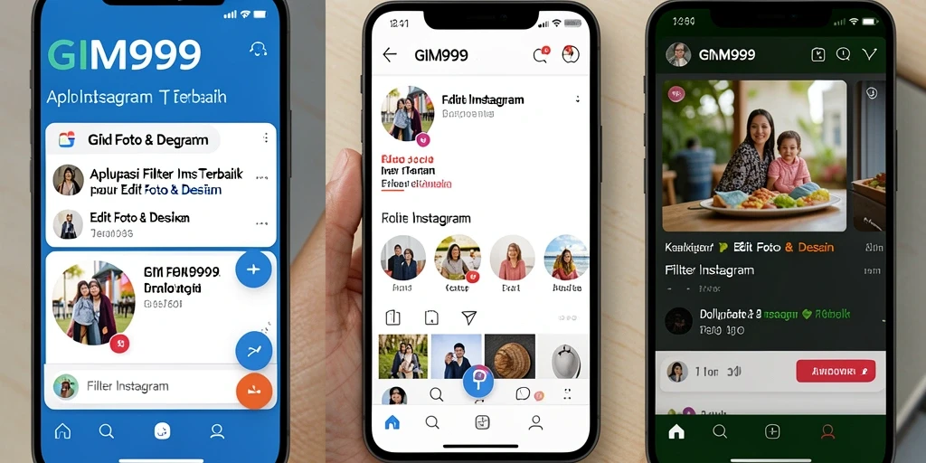 Antarmuka pengguna GIM999 dengan berbagai filter Instagram yang menarik.